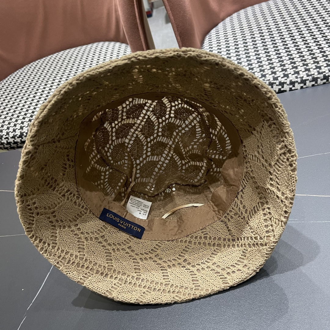  路易威登lv 2025春夏季薄款镂空针织渔夫帽子女休闲
百搭遮阳防晒盆帽大头国品脸小