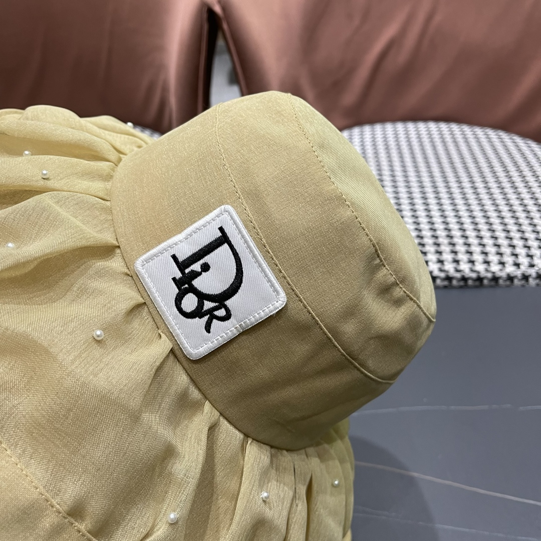  迪奥DlOR新2025年春夏新款网纱渔夫帽子女珍珠点缀时尚出游气质优雅百搭盆帽