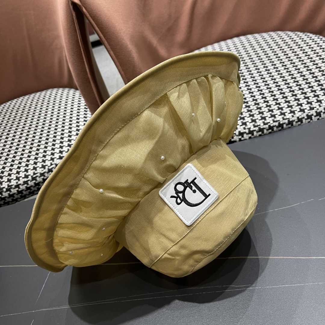  迪奥DlOR新2025年春夏新款网纱渔夫帽子女珍珠点缀时尚出游气质优雅百搭盆帽