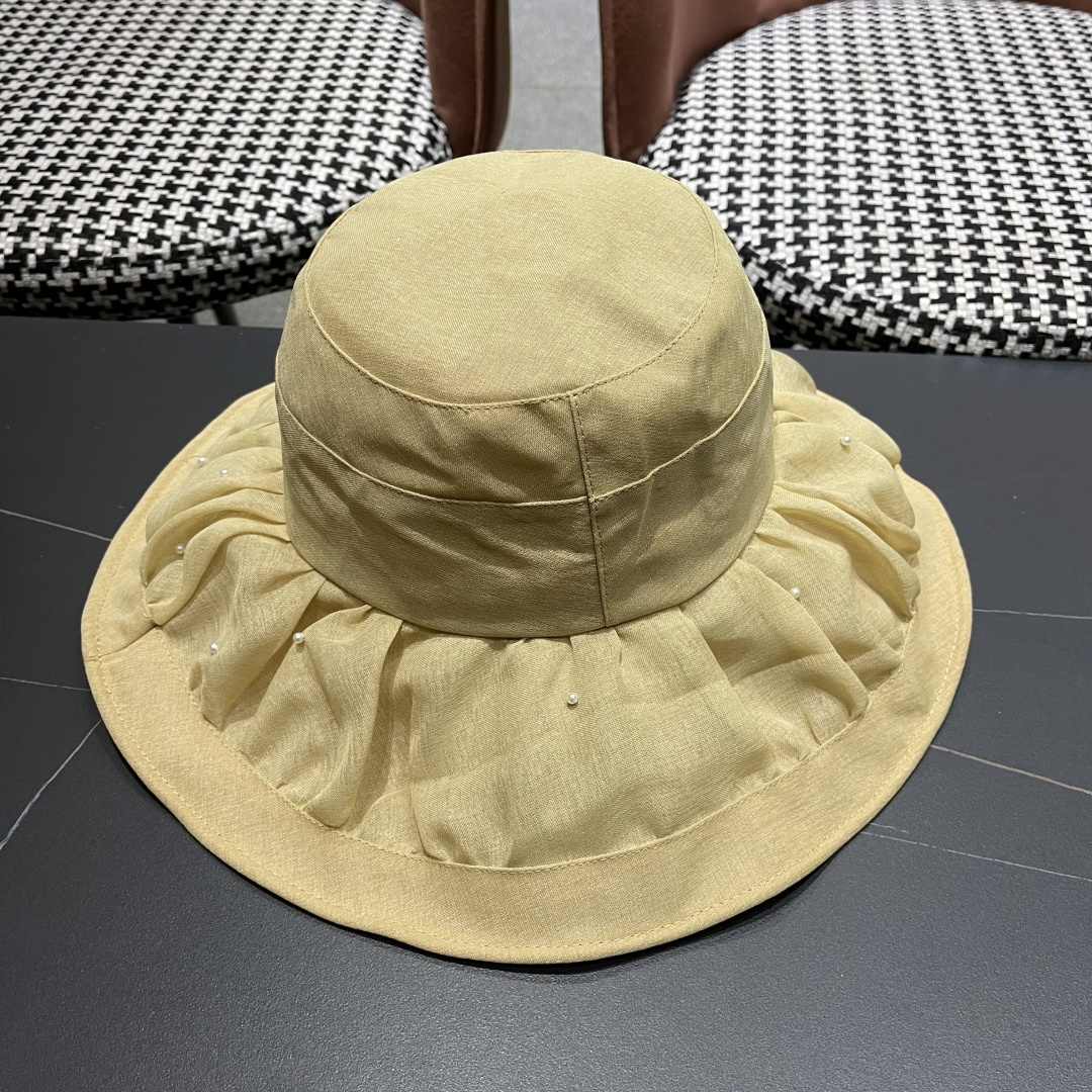  迪奥DlOR新2025年春夏新款网纱渔夫帽子女珍珠点缀时尚出游气质优雅百搭盆帽