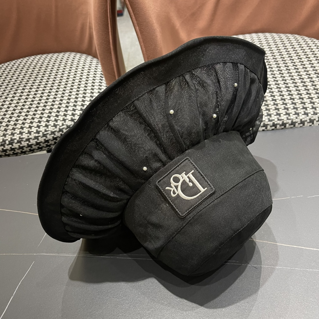  迪奥DlOR新2025年春夏新款网纱渔夫帽子女珍珠点缀时尚出游气质优雅百搭盆帽