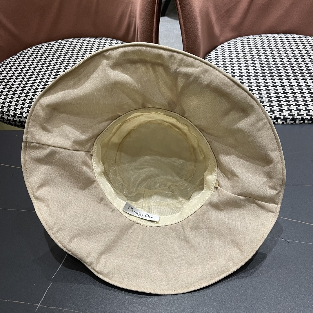  迪奥DlOR新2025年春夏新款网纱渔夫帽子女珍珠点缀时尚出游气质优雅百搭盆帽