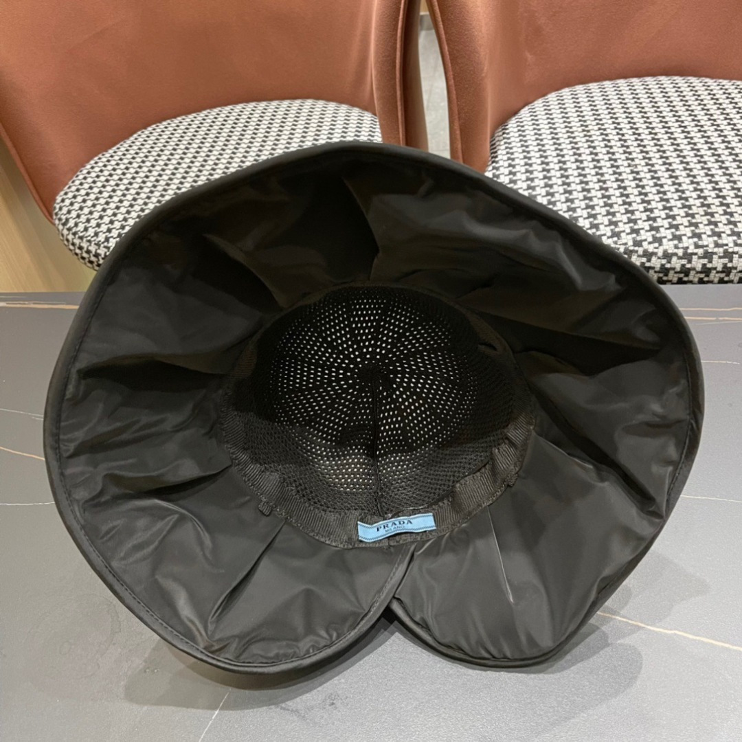  普拉达Prada2025流行新款韩版甜美可爱系带蝴蝶结渔夫帽子女遮阳防晒盆帽