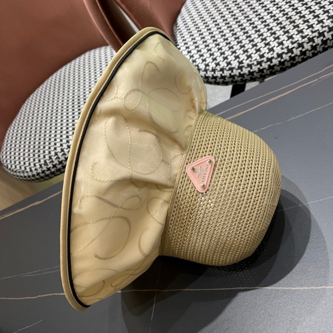  普拉达Prada2025流行新款韩版甜美可爱系带蝴蝶结渔夫帽子女遮阳防晒盆帽