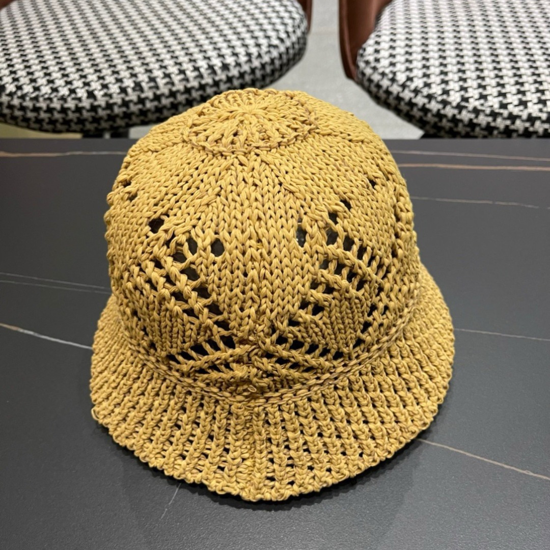  普拉达2025春夏新款钩花手工盆帽日系水桶透气帽简约甜美风，帽型很好，大脸型哦！出街必备