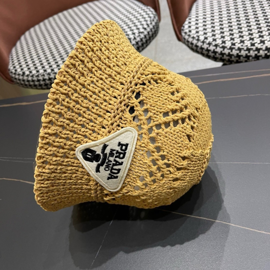  普拉达2025春夏新款钩花手工盆帽日系水桶透气帽简约甜美风，帽型很好，大脸型哦！出街必备