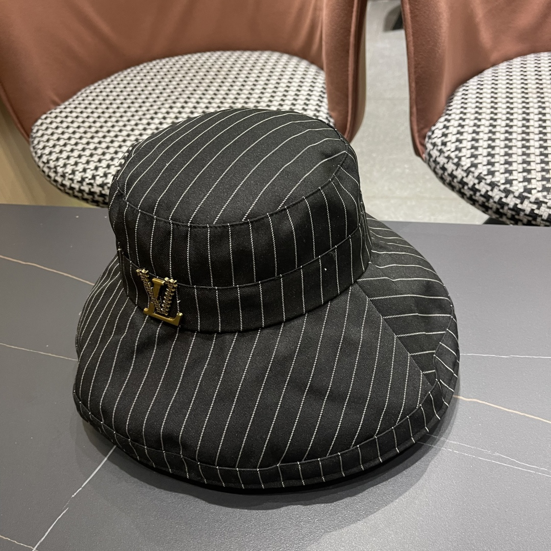  路易威登LV 2025春夏韩系ins条纹渔夫帽女春夏季度假风防晒遮阳帽