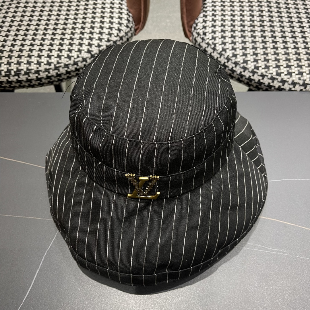  路易威登LV 2025春夏韩系ins条纹渔夫帽女春夏季度假风防晒遮阳帽