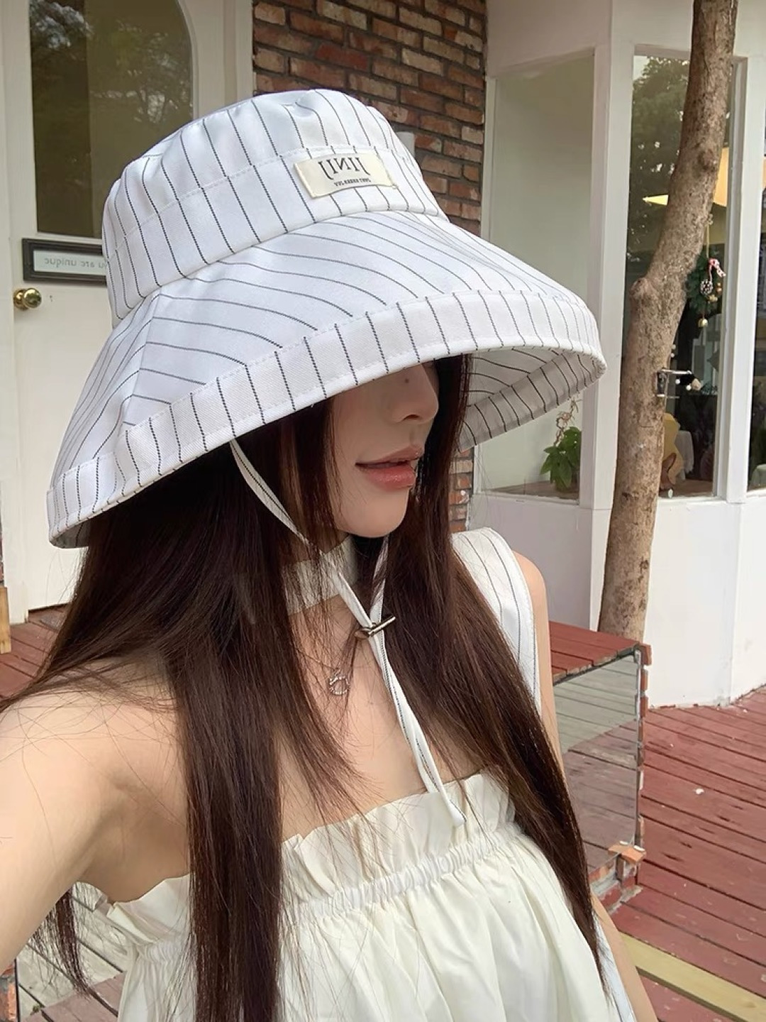  路易威登LV 2025春夏韩系ins条纹渔夫帽女春夏季度假风防晒遮阳帽