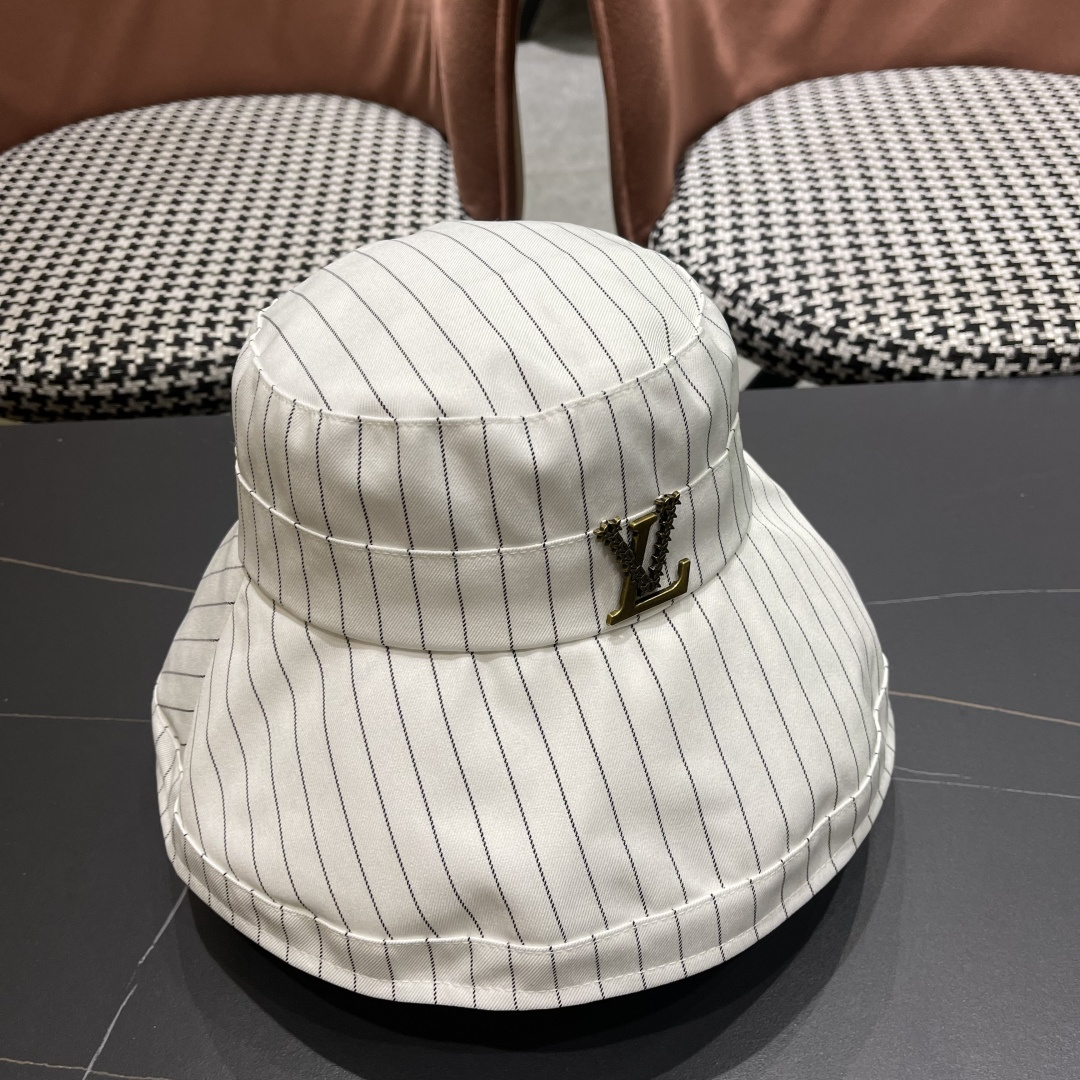  路易威登LV 2025春夏韩系ins条纹渔夫帽女春夏季度假风防晒遮阳帽
