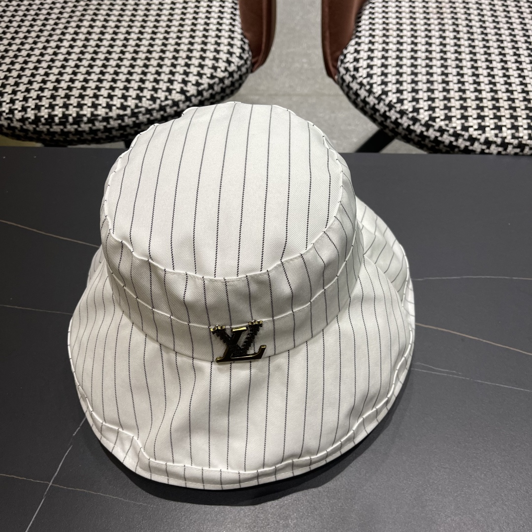  路易威登LV 2025春夏韩系ins条纹渔夫帽女春夏季度假风防晒遮阳帽