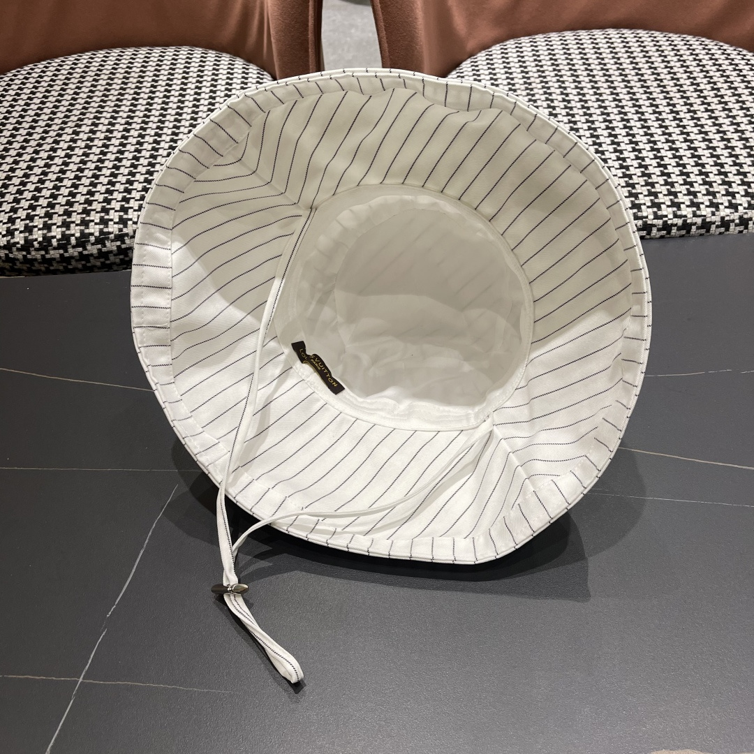  路易威登LV 2025春夏韩系ins条纹渔夫帽女春夏季度假风防晒遮阳帽