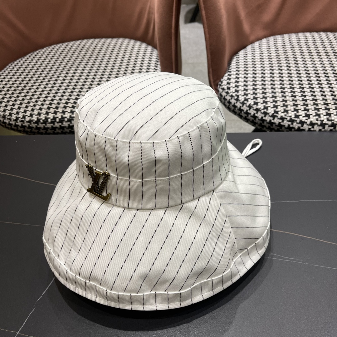  路易威登LV 2025春夏韩系ins条纹渔夫帽女春夏季度假风防晒遮阳帽