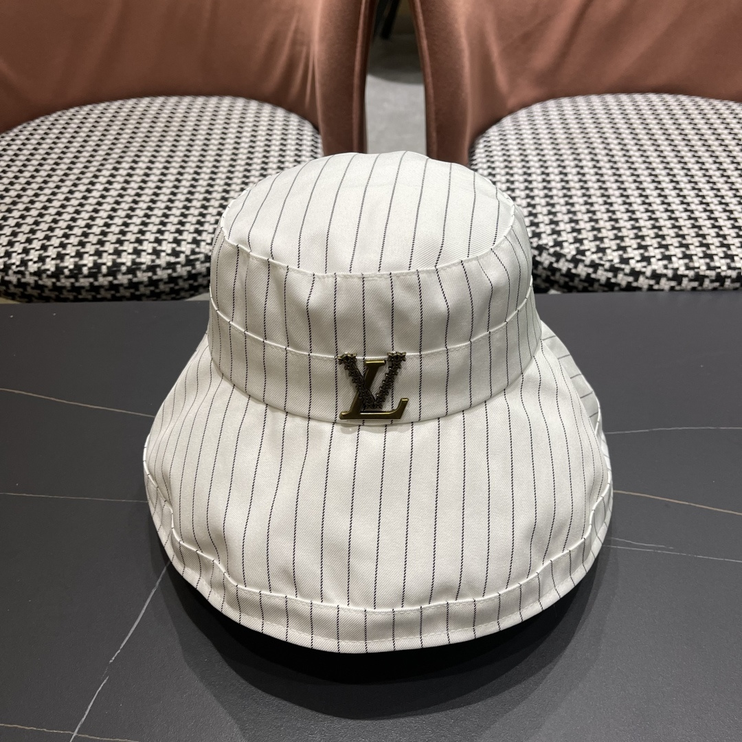  路易威登LV 2025春夏韩系ins条纹渔夫帽女春夏季度假风防晒遮阳帽