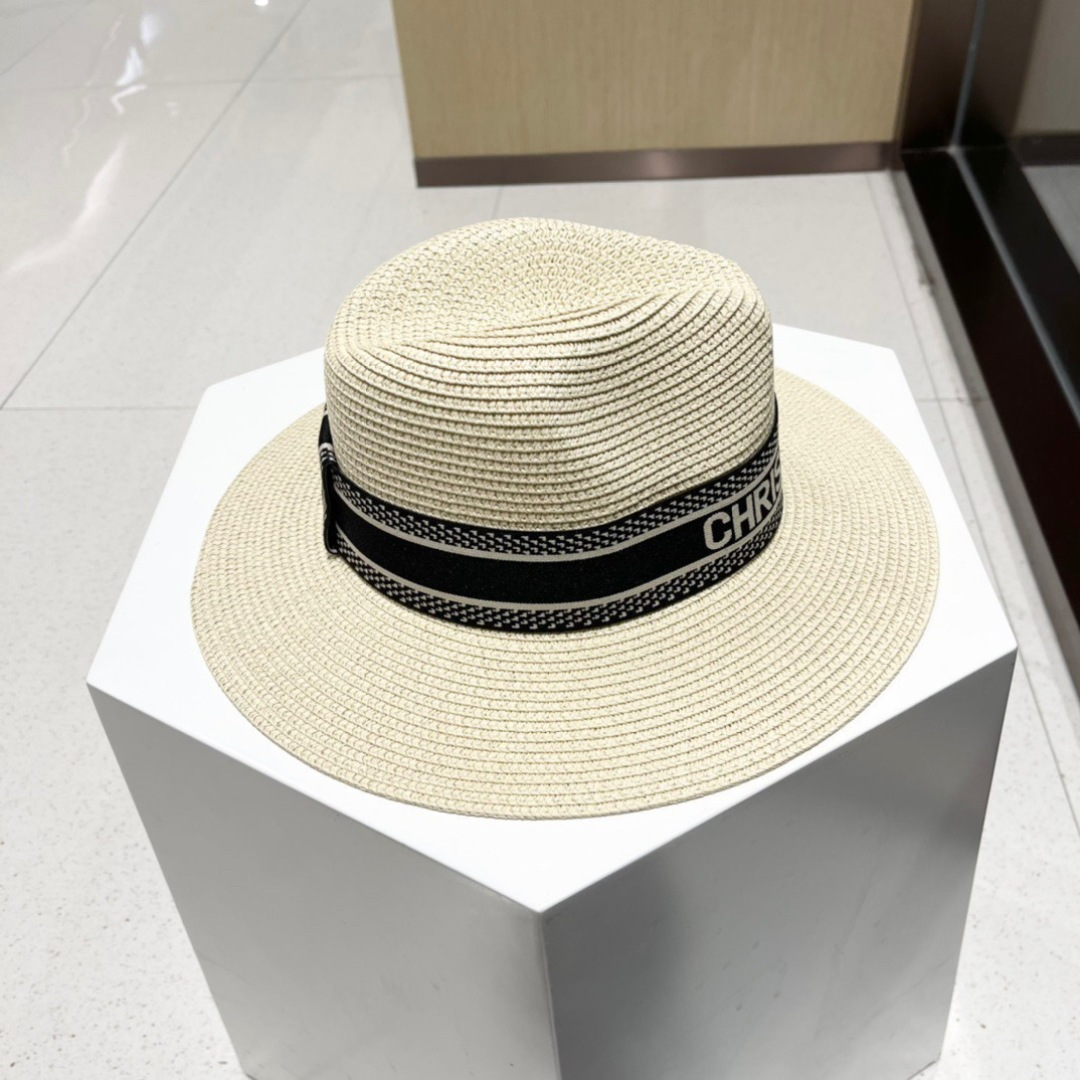  【DIOR迪奥】春夏新款草编遮阳草帽盆帽🤩沙滩风，简约大方，百搭单品～出街首选，新款帽型超美腻，新品上