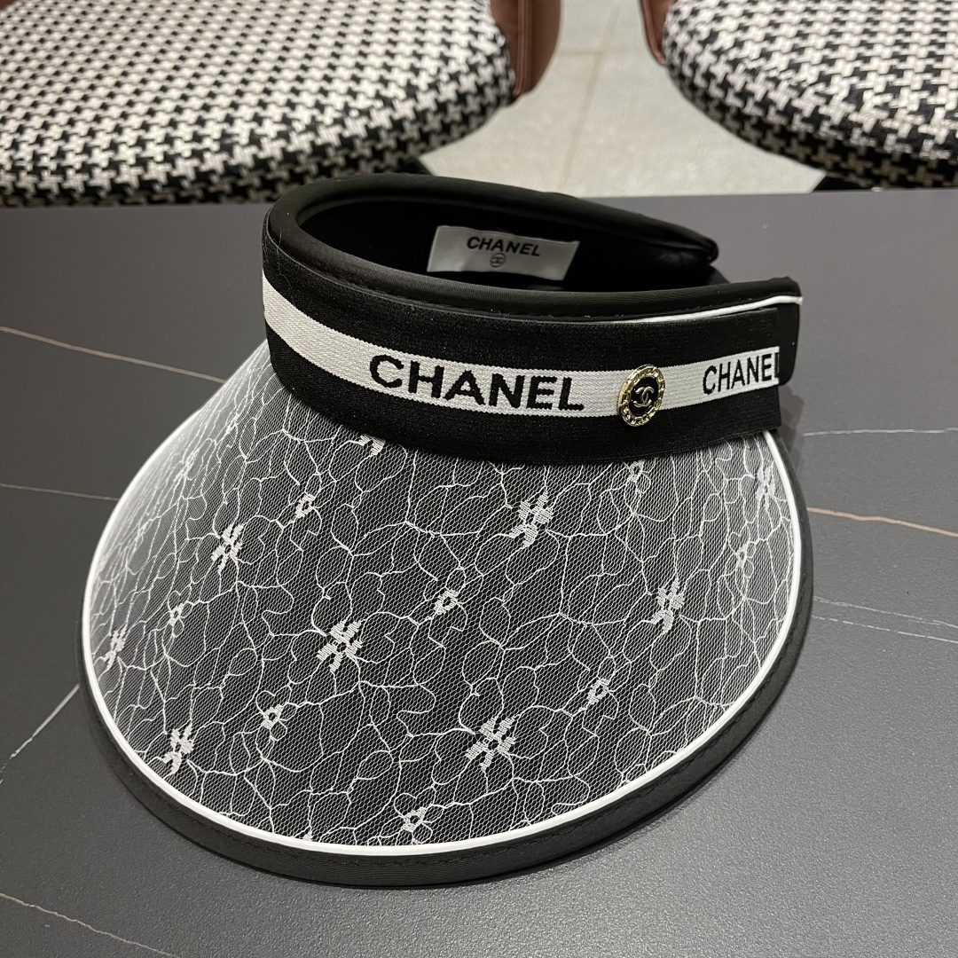  香奈儿Chanel遮阳帽女夏季韩版潮防紫外线户外骑车时尚空
顶大沿薄款防晒帽