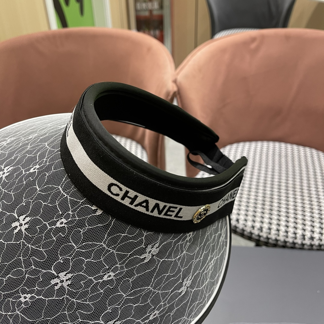  香奈儿Chanel遮阳帽女夏季韩版潮防紫外线户外骑车时尚空
顶大沿薄款防晒帽