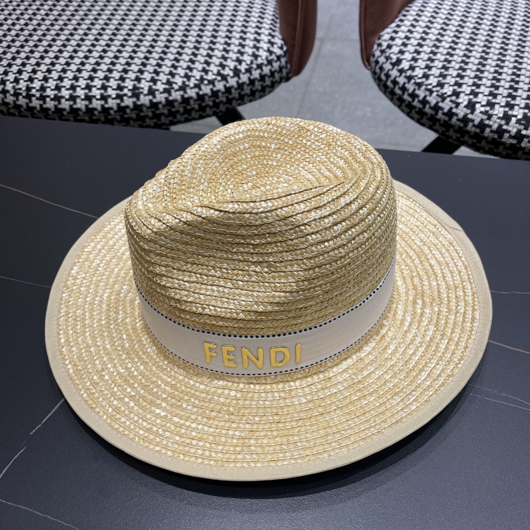 [Fendi Hats]FENDI Big brim wheat straw jazz straw hat women