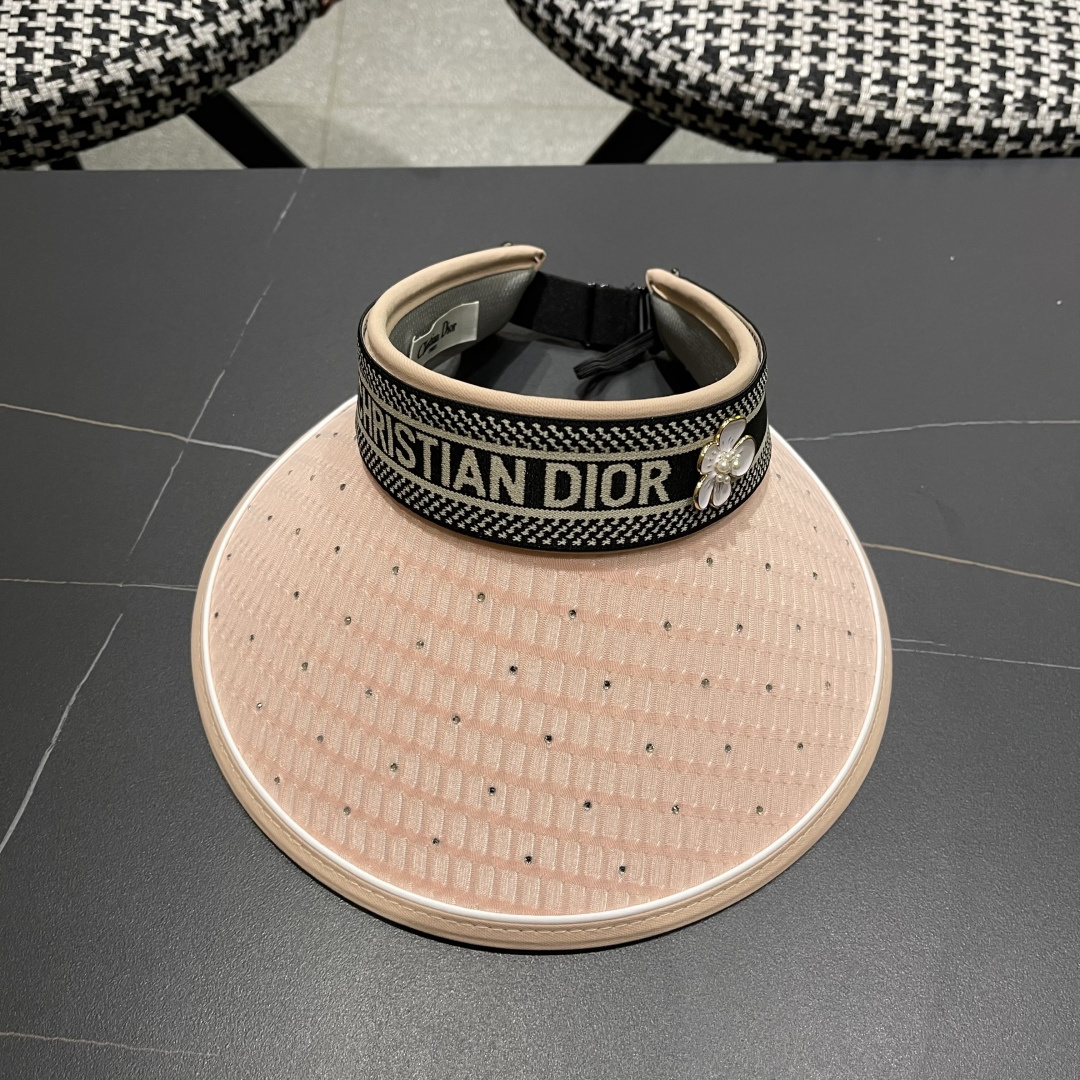 迪奥Dior新款女夏季闪亮水钻空顶遮阳帽百搭优雅出游发
箍帽防紫外线防晒帽