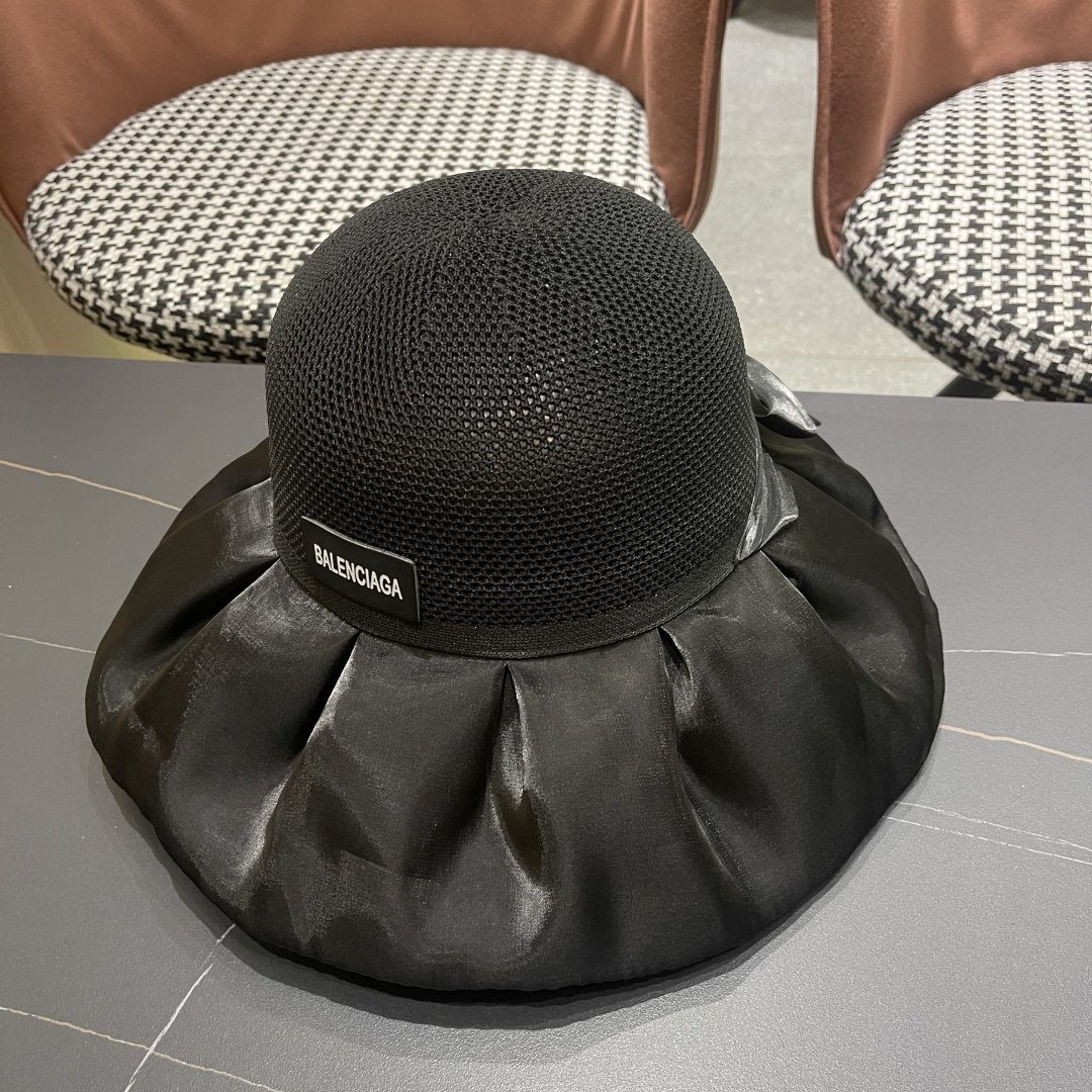  巴黎世家BALENGIAGA 2025优雅蝴蝶结渔夫帽子女春夏季出游遮阳帽防晒可折叠太阳帽