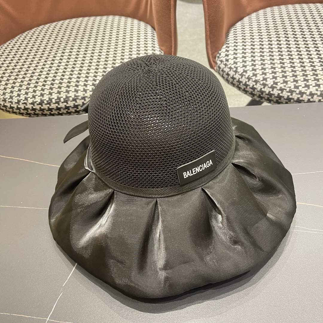  巴黎世家BALENGIAGA 2025优雅蝴蝶结渔夫帽子女春夏季出游遮阳帽防晒可折叠太阳帽