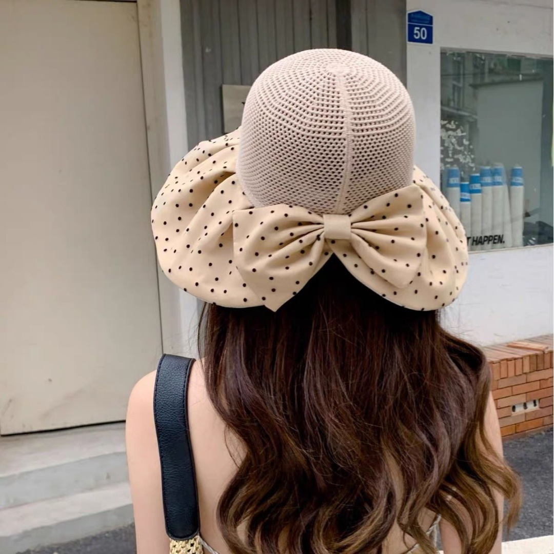  赛琳CELINE 春夏新款时尚波点大沿遮阳女渔夫帽度假遮脸防晒帽户外休闲太阳帽