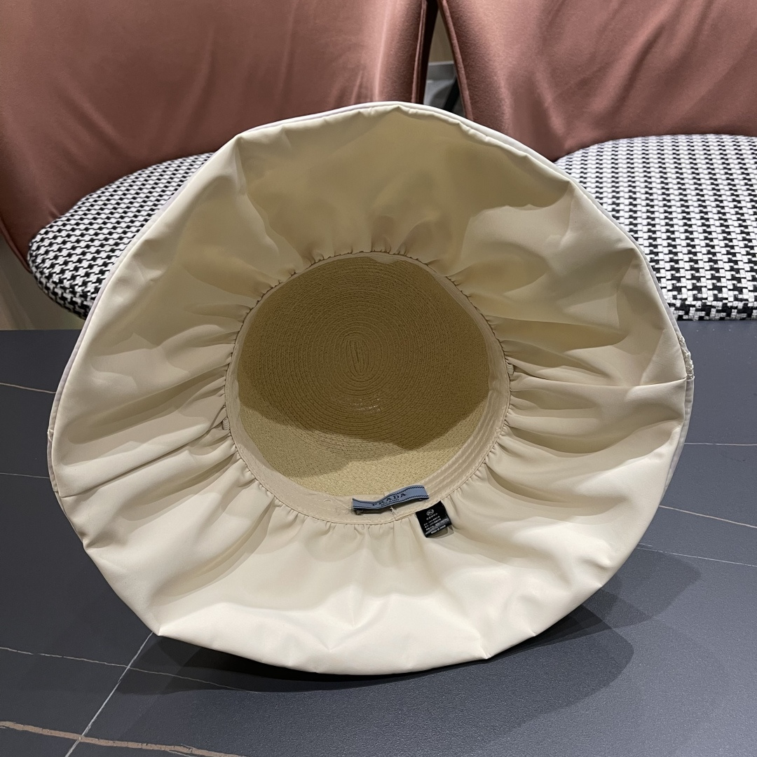  Pr@da 普拉达高品质防晒帽子女夏季田园风大檐透气户，外遮阳防紫外线沙滩渔夫帽