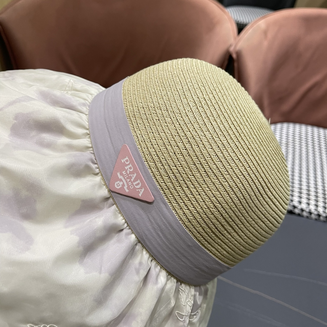  Pr@da 普拉达高品质防晒帽子女夏季田园风大檐透气户，外遮阳防紫外线沙滩渔夫帽