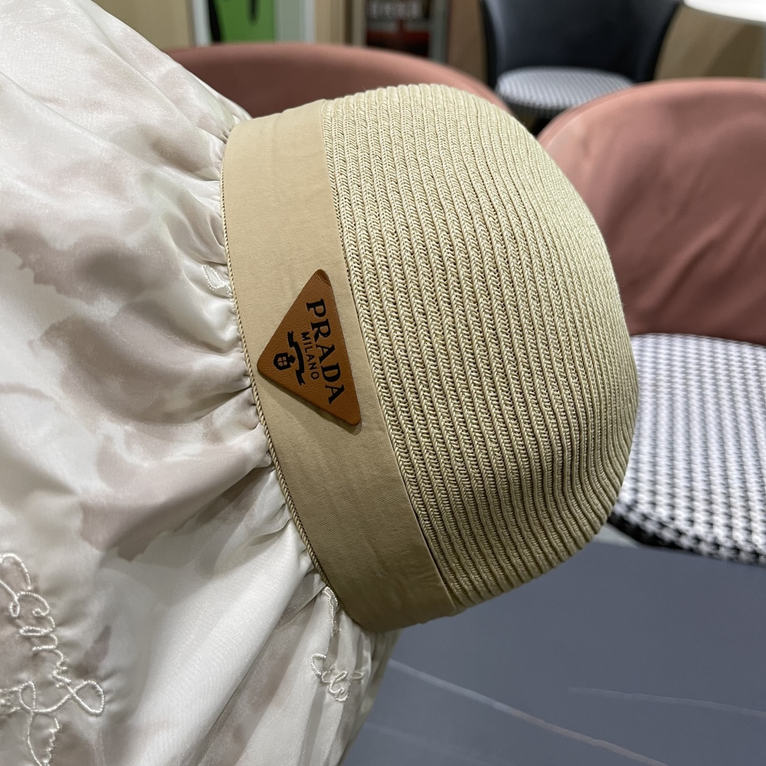  Pr@da 普拉达高品质防晒帽子女夏季田园风大檐透气户，外遮阳防紫外线沙滩渔夫帽