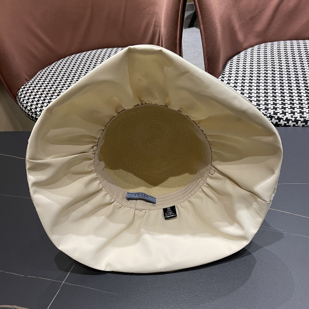  Pr@da 普拉达高品质防晒帽子女夏季田园风大檐透气户，外遮阳防紫外线沙滩渔夫帽