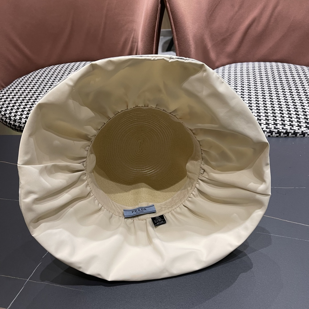  Pr@da 普拉达高品质防晒帽子女夏季田园风大檐透气户，外遮阳防紫外线沙滩渔夫帽