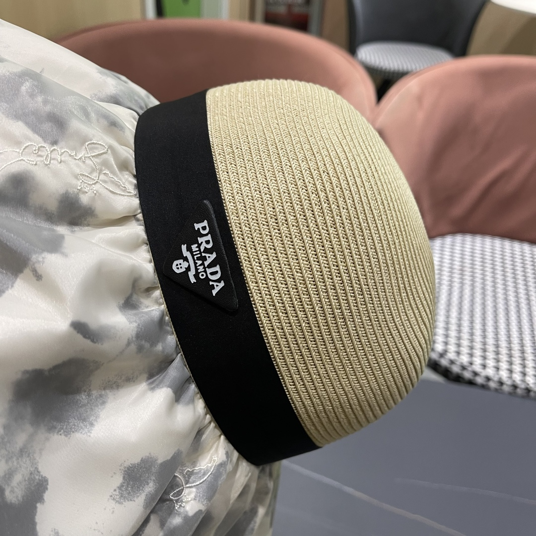  Pr@da 普拉达高品质防晒帽子女夏季田园风大檐透气户，外遮阳防紫外线沙滩渔夫帽