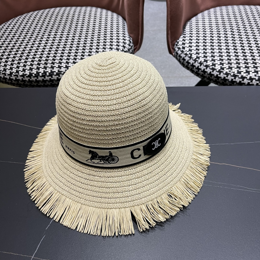 【CELINE赛琳】2025新款草编遮阳草帽盆帽🤩沙滩风，简约大方，百搭单品～出街首选，新款帽型超美腻，