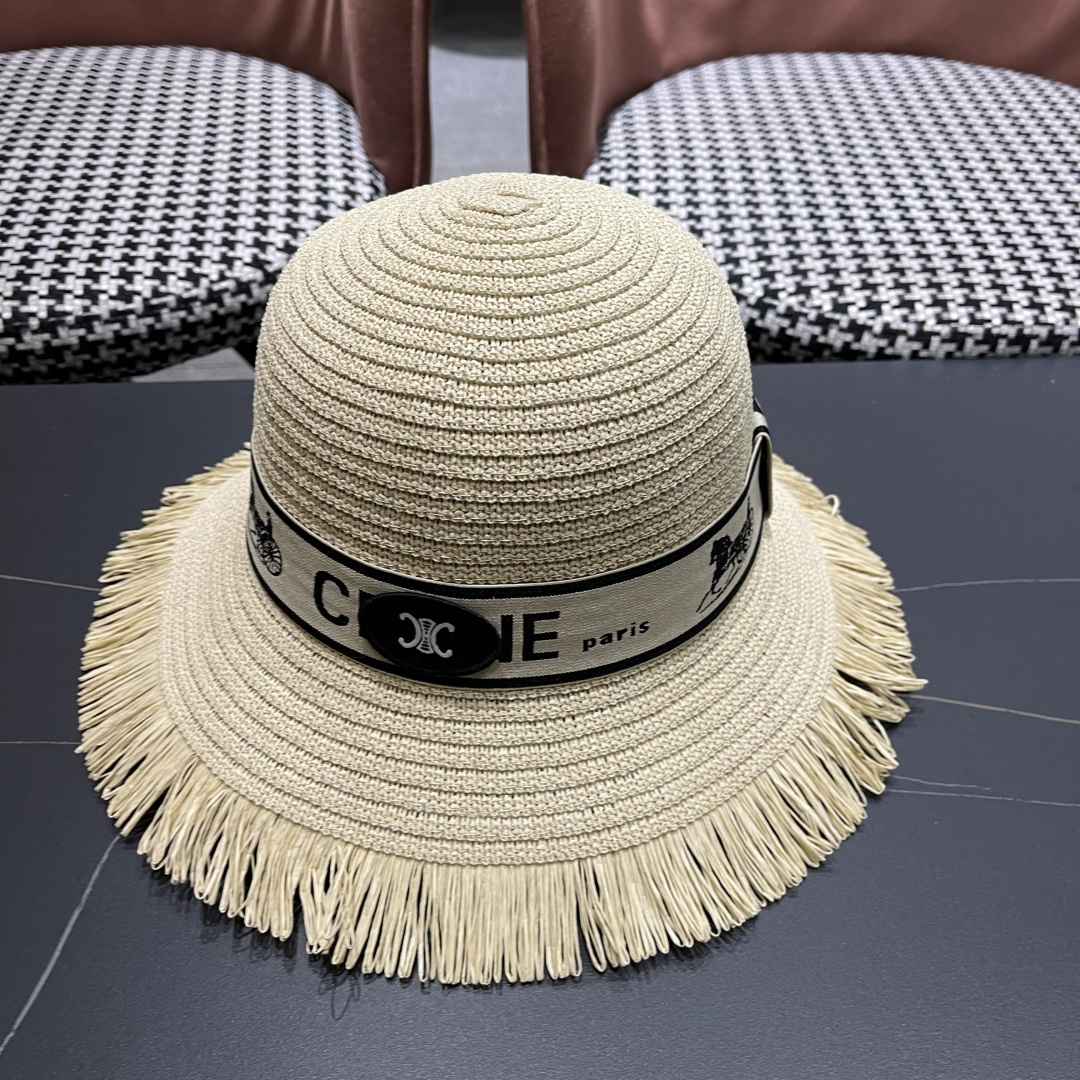 【CELINE赛琳】2025新款草编遮阳草帽盆帽🤩沙滩风，简约大方，百搭单品～出街首选，新款帽型超美腻，