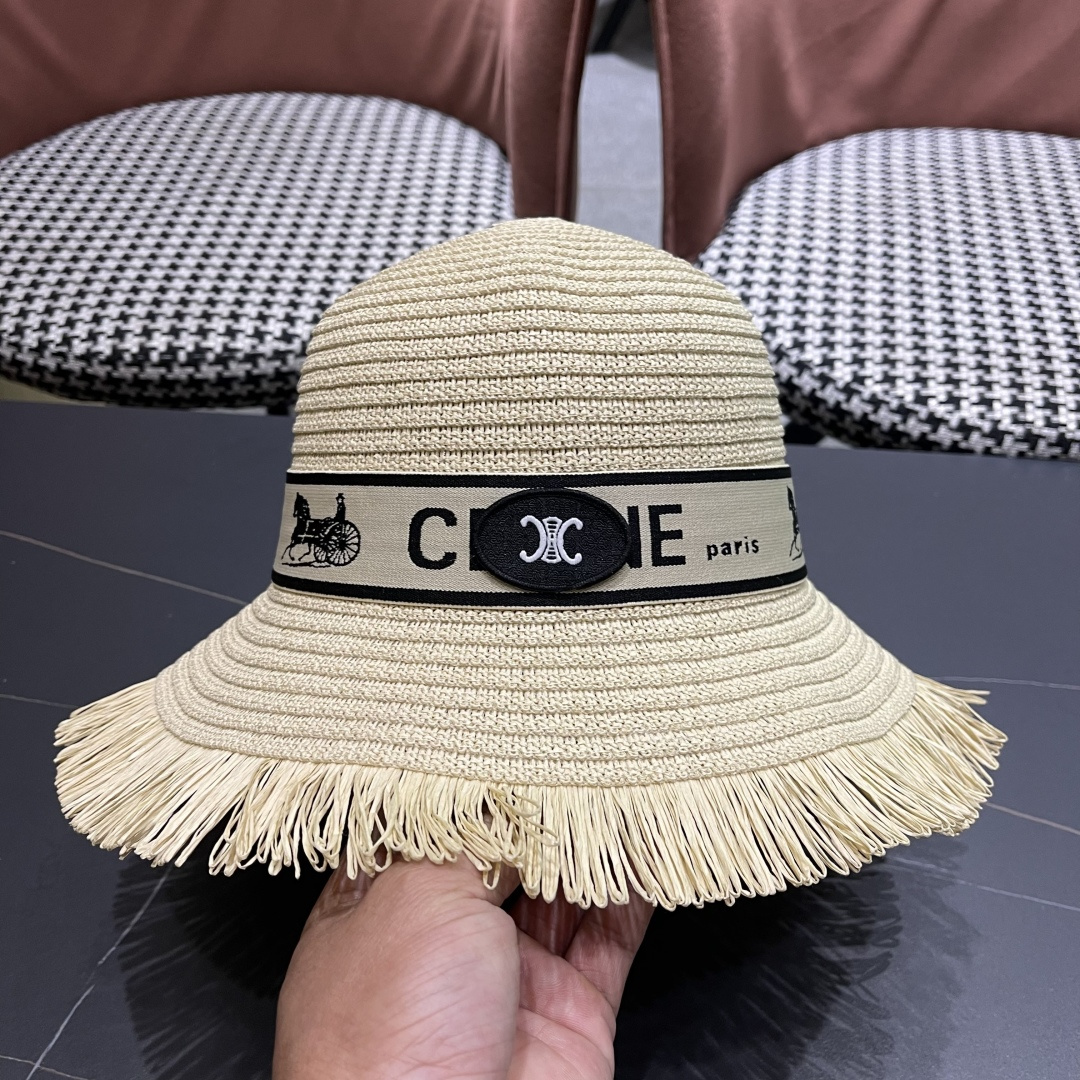 【CELINE赛琳】2025新款草编遮阳草帽盆帽🤩沙滩风，简约大方，百搭单品～出街首选，新款帽型超美腻，