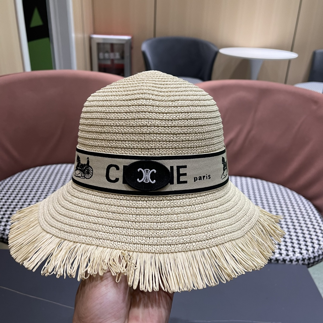 【CELINE赛琳】2025新款草编遮阳草帽盆帽🤩沙滩风，简约大方，百搭单品～出街首选，新款帽型超美腻，