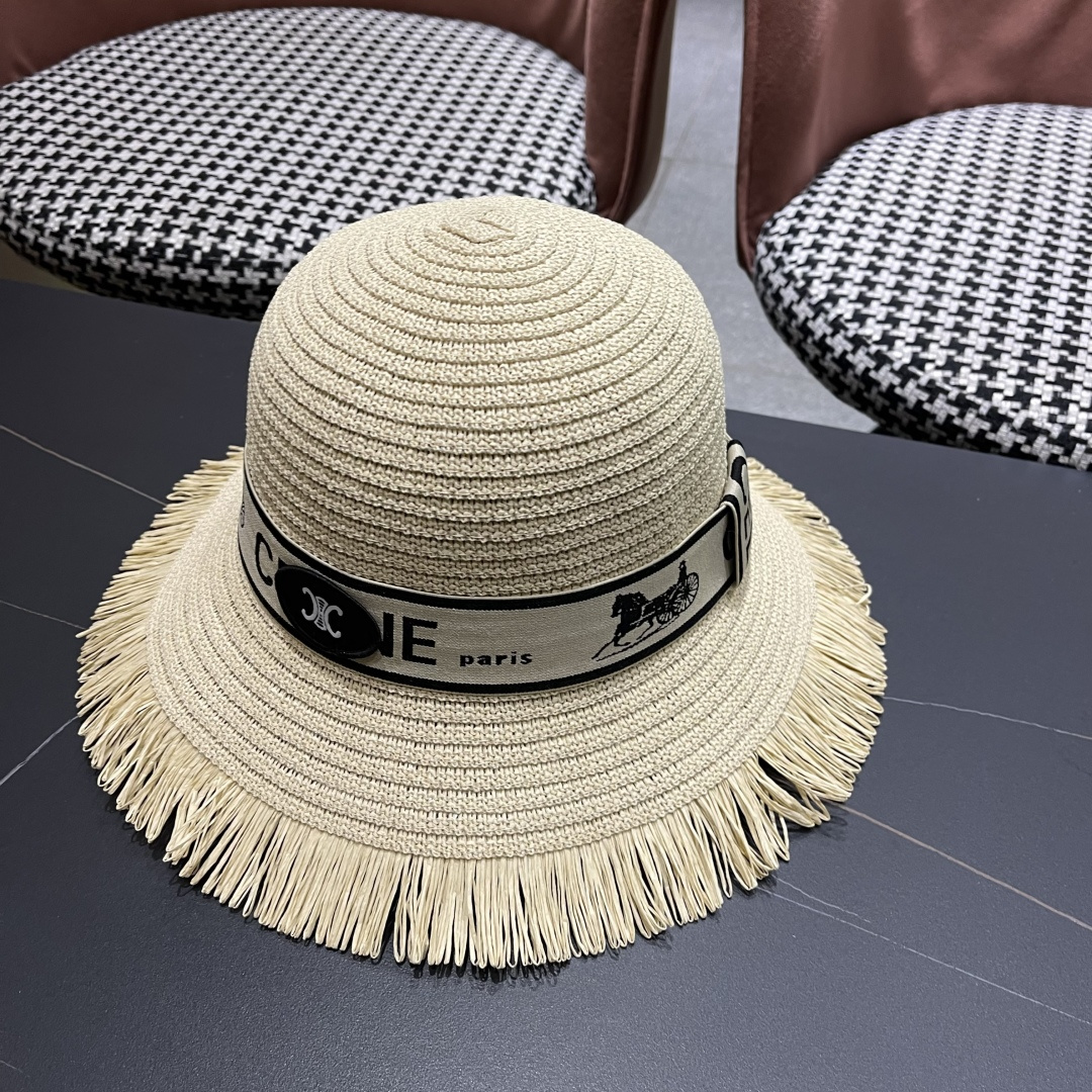 【CELINE赛琳】2025新款草编遮阳草帽盆帽🤩沙滩风，简约大方，百搭单品～出街首选，新款帽型超美腻，