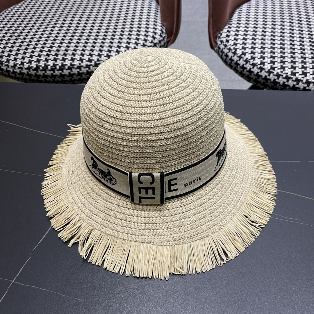 【CELINE赛琳】2025新款草编遮阳草帽盆帽🤩沙滩风，简约大方，百搭单品～出街首选，新款帽型超美腻，