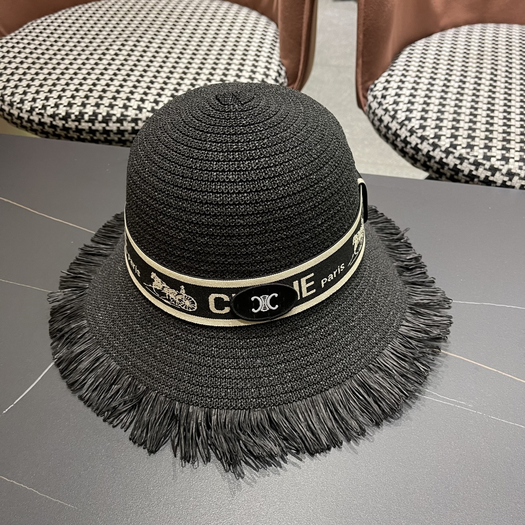 【CELINE赛琳】2025新款草编遮阳草帽盆帽🤩沙滩风，简约大方，百搭单品～出街首选，新款帽型超美腻，