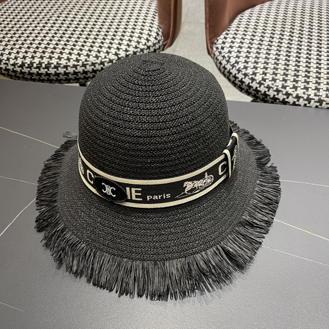 【CELINE赛琳】2025新款草编遮阳草帽盆帽🤩沙滩风，简约大方，百搭单品～出街首选，新款帽型超美腻，