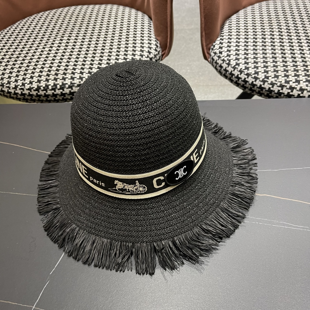【CELINE赛琳】2025新款草编遮阳草帽盆帽🤩沙滩风，简约大方，百搭单品～出街首选，新款帽型超美腻，