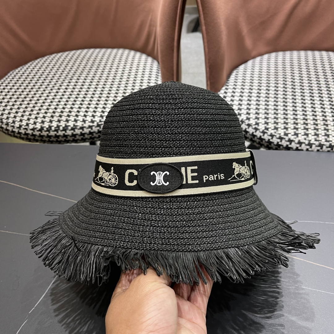 【CELINE赛琳】2025新款草编遮阳草帽盆帽🤩沙滩风，简约大方，百搭单品～出街首选，新款帽型超美腻，