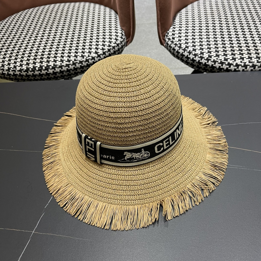 【CELINE赛琳】2025新款草编遮阳草帽盆帽🤩沙滩风，简约大方，百搭单品～出街首选，新款帽型超美腻，