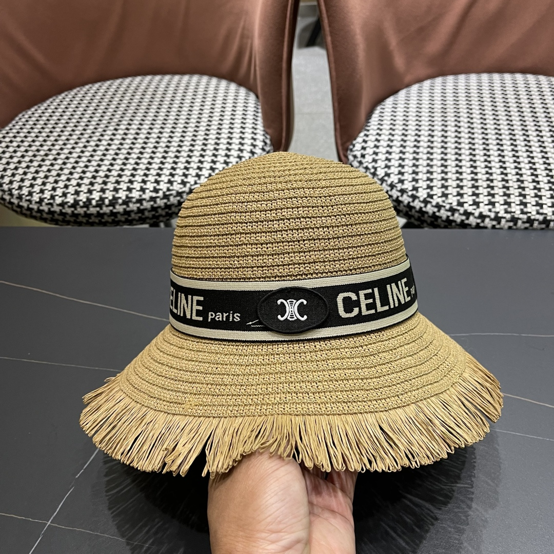 【CELINE赛琳】2025新款草编遮阳草帽盆帽🤩沙滩风，简约大方，百搭单品～出街首选，新款帽型超美腻，