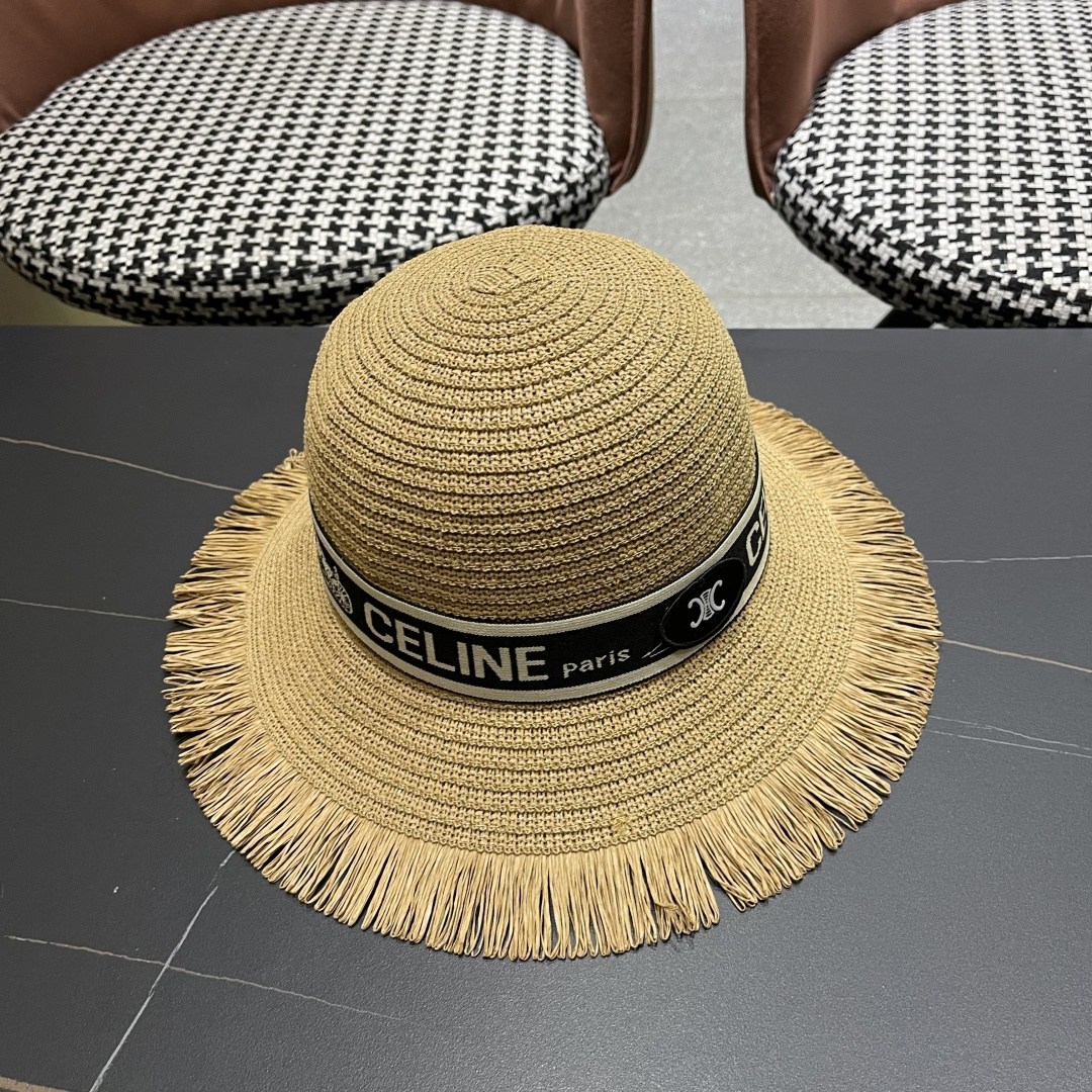 【CELINE赛琳】2025新款草编遮阳草帽盆帽🤩沙滩风，简约大方，百搭单品～出街首选，新款帽型超美腻，