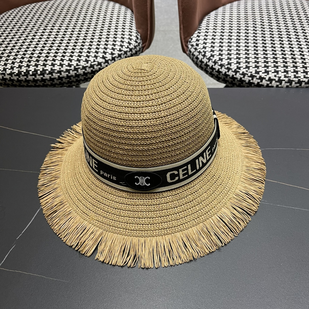 【CELINE赛琳】2025新款草编遮阳草帽盆帽🤩沙滩风，简约大方，百搭单品～出街首选，新款帽型超美腻，