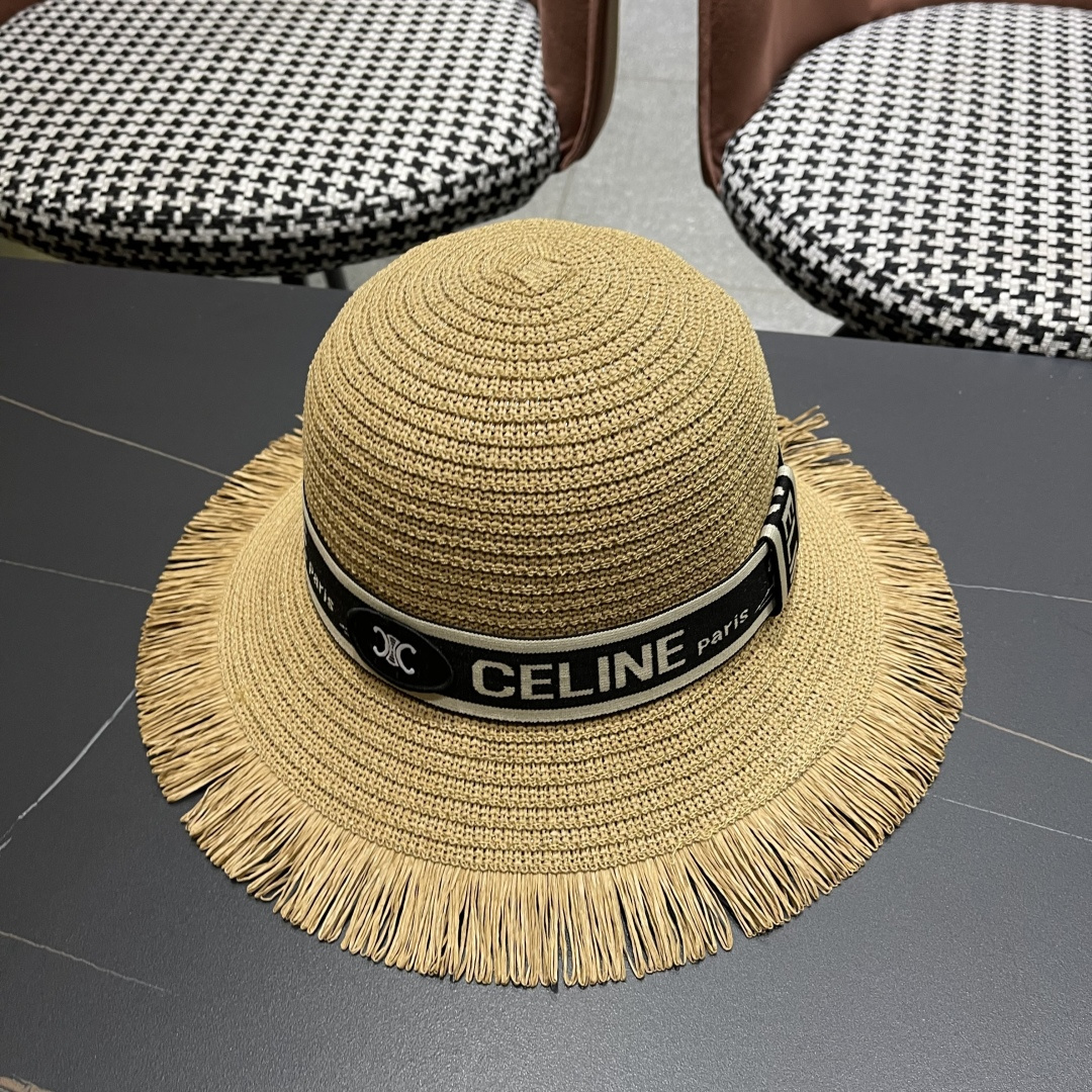 【CELINE赛琳】2025新款草编遮阳草帽盆帽🤩沙滩风，简约大方，百搭单品～出街首选，新款帽型超美腻，