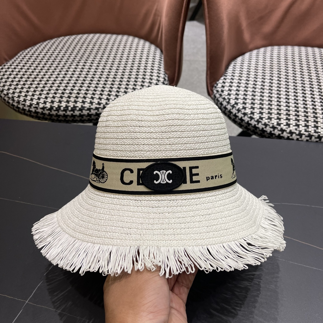 【CELINE赛琳】2025新款草编遮阳草帽盆帽🤩沙滩风，简约大方，百搭单品～出街首选，新款帽型超美腻，