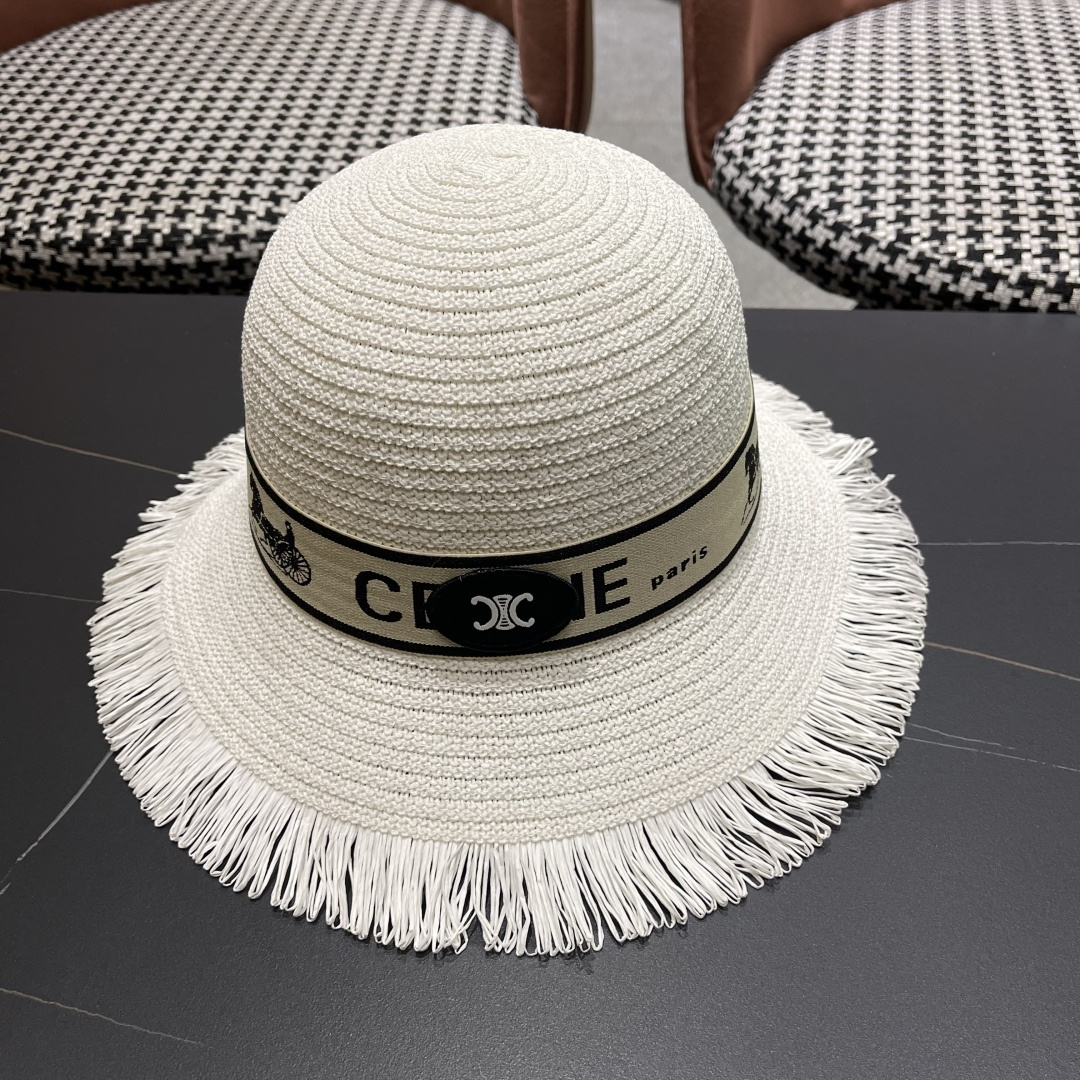 【CELINE赛琳】2025新款草编遮阳草帽盆帽🤩沙滩风，简约大方，百搭单品～出街首选，新款帽型超美腻，