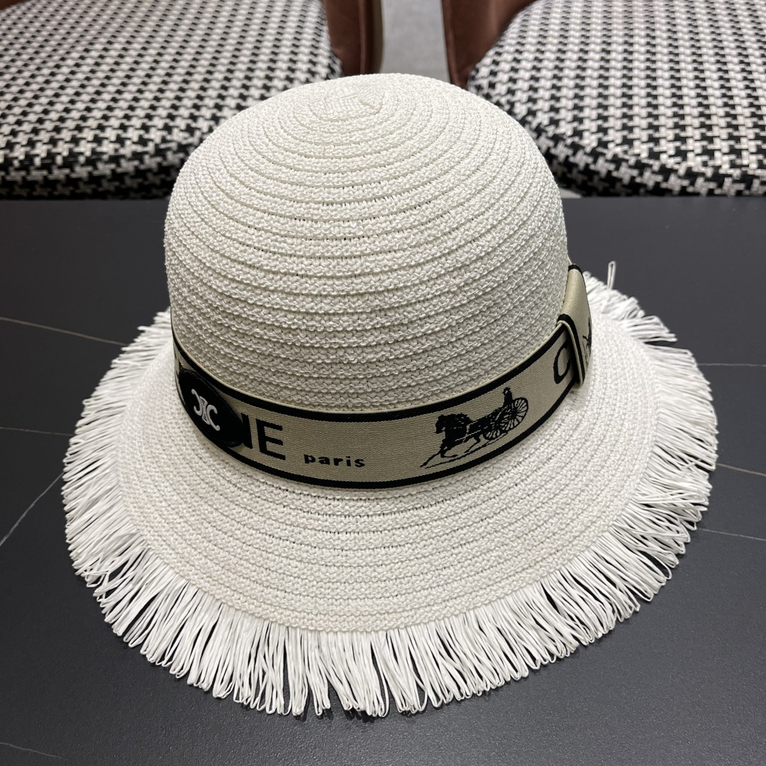 【CELINE赛琳】2025新款草编遮阳草帽盆帽🤩沙滩风，简约大方，百搭单品～出街首选，新款帽型超美腻，